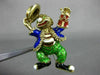 ANTIQUE EXTRA LARGE MULTI COLOR ENAMEL 14KT YELLOW GOLD DANCING CLOWN BROOCH PIN
