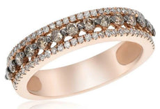 .66CT WHITE & MOCHA DIAMOND 14KT ROSE GOLD 3D THREE ROW CLASSIC ANNIVERSARY RING
