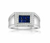 ESTATE 1.3CT DIAMOND & AAA SAPPHIRE 14K WHITE GOLD RECTANGULAR CLASSIC MENS RING