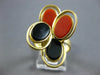 ESTATE LARGE AAA CORAL & ONYX 18KT YELLOW GOLD 3D CLASSIC OVAL FLOWER RING
