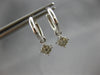 ESTATE .19CT DIAMOND 14KT WHITE GOLD 3D CLASSIC FLOWER HUGGIE HANGING EARRINGS