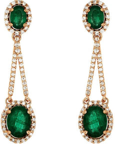 3.77CT DIAMOND & AAA EMERALD 14KT ROSE GOLD OVAL & ROUND TRIANGULAR FUN EARRINGS