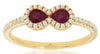 .56CT DIAMOND & AAA RUBY 14KT YELLOW GOLD PEAR SHAPE & ROUND 2 STONE LOVE RING