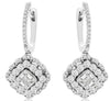 1.53CT DIAMOND 14KT WHITE GOLD ROUND PRINCESS & BAGUETTE FLOWER HANGING EARRINGS
