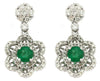 ESTATE 1.90CT DIAMOND & AAA EMERALD 14K WHITE GOLD ROUND FLOWER HANGING EARRINGS