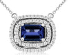 LARGE 1.49CT DIAMOND & AAA TANZANITE 14KT WHITE GOLD EMERALD CUT LOVE NECKLACE
