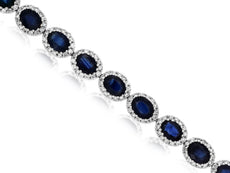 8.4CT DIAMOND & AAA SAPPHIRE 14K WHITE GOLD 3D OVAL & ROUND HALO TENNIS BRACELET