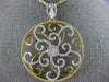 LARGE .75CT DIAMOND 18K WHITE & YELLOW GOLD 3D OPEN FILIGREE FLOWER FUN PENDANT