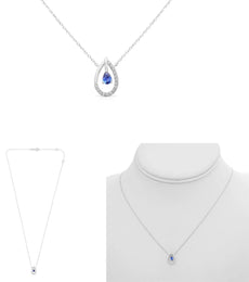 .26CT DIAMOND & AAA SAPPHIRE 14KT WHITE GOLD 3D PEAR SHAPE & ROUND LOVE NECKLACE