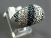 ESTATE WIDE 3.49CT WHITE & BLUE DIAMOND 18KT WHITE GOLD MULTI ROW DOME FUN RING