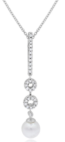.13CT DIAMOND & AAA SOUTH SEA PEARL 14KT WHITE GOLD DOUBLE CIRCULAR BAR PENDANT