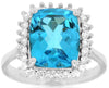 LARGE 5.20CT DIAMOND & AAA BLUE TOPAZ 14KT WHITE GOLD CUSHION & ROUND FUN RING