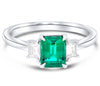 ESTATE LARGE 1.38CT DIAMOND & AAA EMERALD 18K WHITE GOLD SQUARE & TRAPEZOID RING
