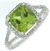 2.55CT DIAMOND & AAA PERIDOT 14KT WHITE GOLD 3D CUSHION & ROUND ENGAGEMENT RING