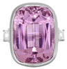 EXTRA LARGE 37.32CT DIAMOND & AAA KUNZITE 18KT WHITE GOLD BEZEL ENGAGEMENT RING