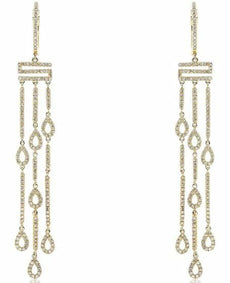.94CT DIAMOND 14KT YELLOW GOLD TEAR DROP BY THE YARD CHANDELIER HANGING EARRINGS