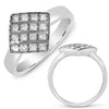 WIDE .44CT DIAMOND 14KT WHITE GOLD 3D MULTI ROW CRISS CROSS SIDEWAYS SQUARE RING