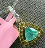 .69CT WHITE & FANCY YELLOW DIAMONDS & EMERALD 18K YELLOW GOLD TRILLION PENDANT