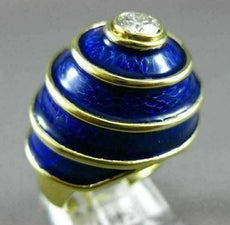 ANTIQUE .58CT OLD MINE DIAMOND & BLUE ENAMEL 18K YELLOW GOLD SOLITAIRE RING 1992