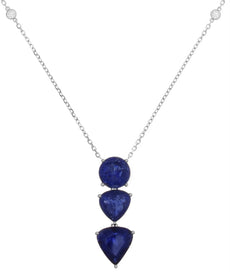 7.49CT DIAMOND & AAA SAPPHIRE 18KT WHITE GOLD PEAR SHAPE & ROUND LARIAT NECKLACE