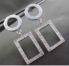ESTATE .46CT DIAMOND 14KT WHITE GOLD 3D CIRCLE & RECTANGULAR HANGING EARRINGS
