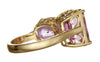 LARGE 11.96CT AAA KUNZITE 18K YELLOW GOLD 3D OVAL & EMERALD CUT 2 STONE FUN RING