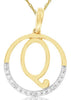 .02CT DIAMOND 14KT 2 TONE GOLD CLASSIC Q INITIAL CIRCULAR FUN FLOATING PENDANT