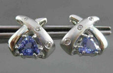 ESTATE 1.0CT DIAMOND & AAA TANZANITE 14KT WHITE GOLD TRILLION X STUD EARRINGS