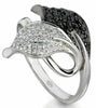 ESTATE .67CT WHITE & BLACK DIAMOND 14KT WHITE GOLD 3D FLORAL LEAF LOVE RING