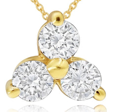 .35CT DIAMOND 14KT YELLOW GOLD 3D CLASSIC 3 STONE FLOWER TRINAGULAR FUN PENDANT