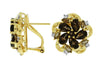 ESTATE 4.80CT DIAMOND & SMOKY QUARTZ 14KT YELLOW GOLD 3D FLOWER CLIP ON EARRINGS