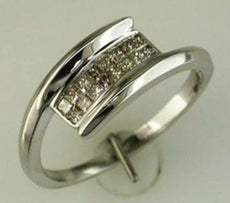 .25CT DIAMOND 14KT WHITE GOLD 3D PRINCESS 2 ROW INVISIBLE CRISS CROSS LOVE RING