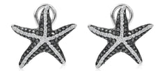 LARGE 1.20CT WHITE & BLACK DIAMOND 14KT ROSE GOLD 3D STARFISH CLIP ON EARRINGS