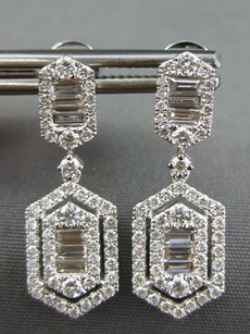 1.20CT DIAMOND 18KT WHITE GOLD ROUND & BAGUETTE HEXAGON CLASSIC HANGING EARRINGS