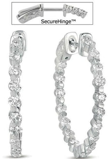 1.44CT DIAMOND 14KT WHITE GOLD 3D SHARED PRONG INSIDE OUT HOOP HANGING EARRINGS