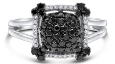 .66CT WHITE & BLACK DIAMOND 14KT WHITE GOLD CLUSTER SQUARE DOME SHAPE FUN RING