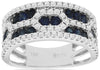 WIDE 1.66CT DIAMOND & AAA SAPPHIRE 14KT WHITE GOLD 3D MULTI ROW ANNIVERSARY RING