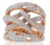 EXTRA LARGE 1.90CT DIAMOND 18KT ROSE GOLD 3D MULTI ROW CRISS CROSS COCKTAIL RING