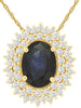 LARGE 1.8CT DIAMOND & AAA SAPPHIRE OVAL & ROUND 14KT YELLOW GOLD FLOWER PENDANT