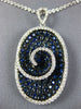ESTATE LARGE 3.51CT DIAMOND & AAA SAPPHIRE 18K WHITE GOLD OVAL SWIRL FUN PENDANT