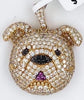 LARGE WHITE & BLACK DIAMOND & AAA PINK SAPPHIRE 14KT YELLOW GOLD BULLDOG PENDANT