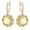 14.62CT DIAMOND & AAA LEMON QUARTZ 14KT 2 TONE GOLD LEVERBACK HANGING EARRINGS