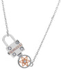 ESTATE .23CT DIAMOND 18KT WHITE & ROSE GOLD 3D FLOWER KEY TO YOUR HEART NECKLACE
