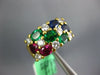 WIDE 2.91CT DIAMOND & AAA RUBY & SAPPHIRE & EMERALD 18KT YELLOW GOLD 3D FUN RING