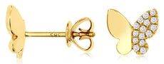 ESTATE .13CT DIAMOND 14KT YELLOW GOLD 3D CLASSIC BUTTERFLY STUD EARRINGS