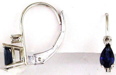 ESTATE .62CT DIAMOND & AAA SAPPHIRE 14KT WHITE GOLD PEAR SHAPE & ROUND EARRINGS