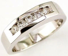 ESTATE .37CT DIAMOND 14KT WHITE GOLD 3D 5 STONE CHANNEL WEDDING ANNIVERSARY RING