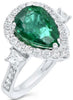 LARGE 5.71CT DIAMOND & AAA EMERALD 18KT WHITE GOLD 3D PEAR SHAPE ENGAGEMENT RING
