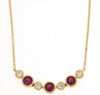 0.46CT DIAMOND & AAA RUBY 14KT YELLOW GOLD 7 STONE ROUND FILIGREE LOVE NECKLACE
