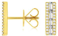 .40CT DIAMOND 14K YELLOW GOLD ROUND & BAGUETTE CLASSIC RECTANGULAR STUD EARRINGS